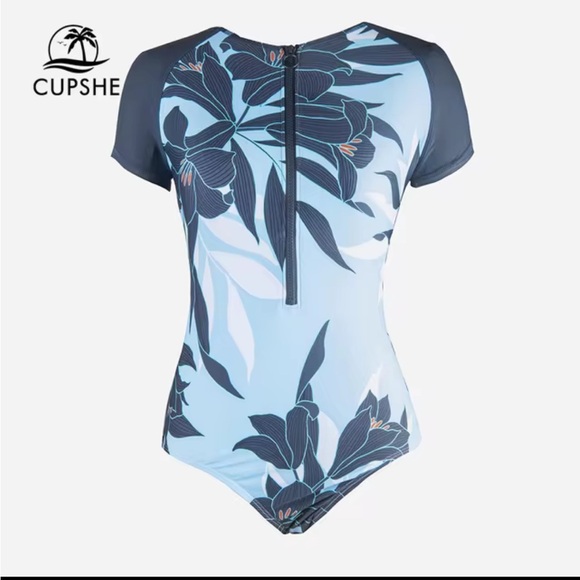 CUPSHE Rashguard Short Sleeve One-Piece Swimsuit For Women Sexy Zipper Front - Picture 2 of 7
